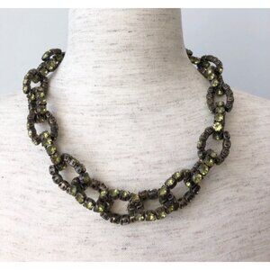 J.Crew Vintage-Inspired Green Rhinestone Link Chain Necklace